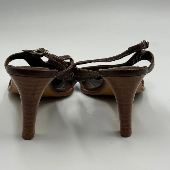 Banana Republic Leather Heeled Sandals Brown Slingback T Strap Women's 5.5M Y2K - Picture 4 of 5